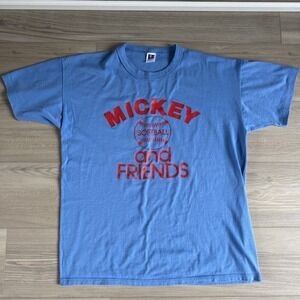 Vintage Russell Disney Mickey‎ And Friends Softball Blue T-Shirt L Made In USA